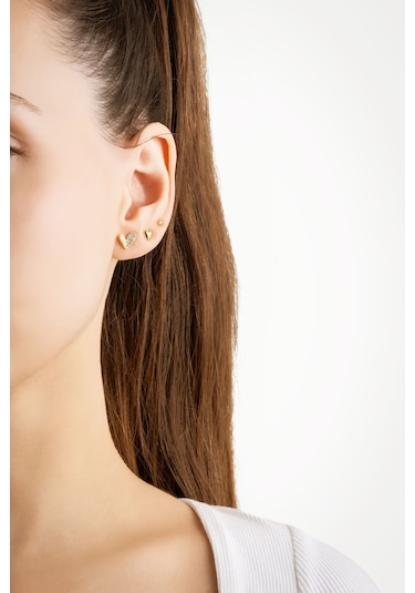 Love 18 Ayar Sarı Altın Kaplama Gümüş Çoklu Küpe Sarı