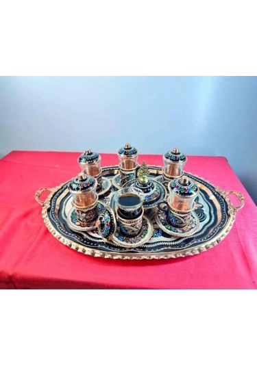 6lı Bakır Çay Ve Fincan Takımı Ve Lokumluk,oval Tepsi