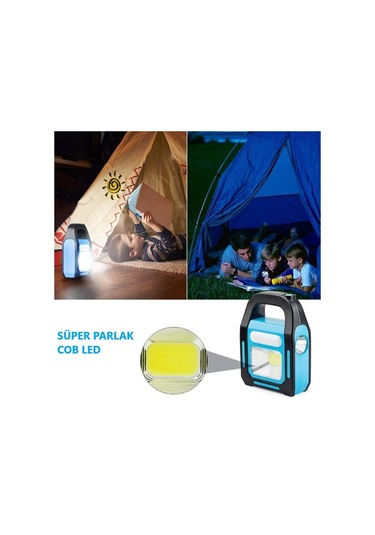 Sekatech Solar Işıldak Fener Taşınabilir Güneş Enerjili Ve Usb Mavi