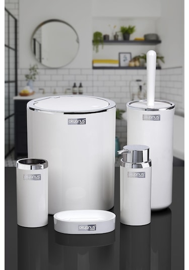 Okyanus Home Beyaz Yuvarlak Krom 5'Li Banyo Seti