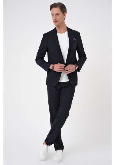 Comfort Fit Mono Yaka Torba Cep Casual Lacivert Ceket C 707 Lacivert