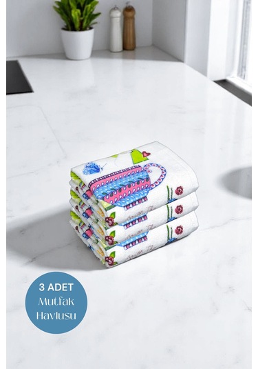 3lü Paket Baskılı Beyaz Mutfak Havlusu Modeli For You