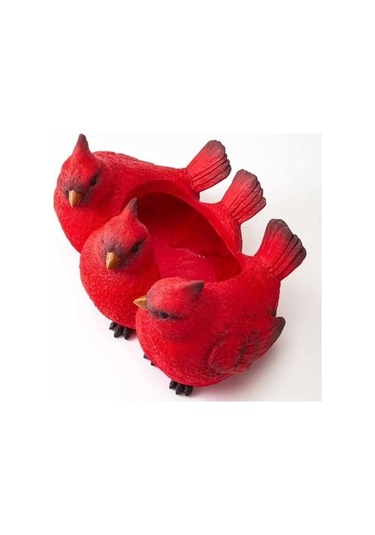 Novahub Kırmızı Kuşlu Reçine Saksı - Dayanıklı Masaüstü Dekorasyon