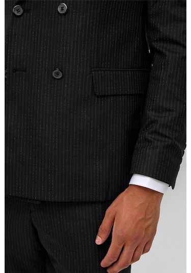 SÜVARİ Siyah Slim Çizgili Sivri Yaka 6 Drop Takım Elbise