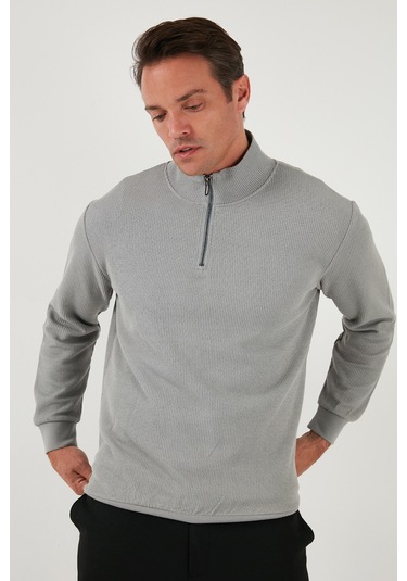 Buratti Pamuklu Regular Fit Yarım Fermuarlı Dik Yaka Erkek Sweat 5905716 Gri
