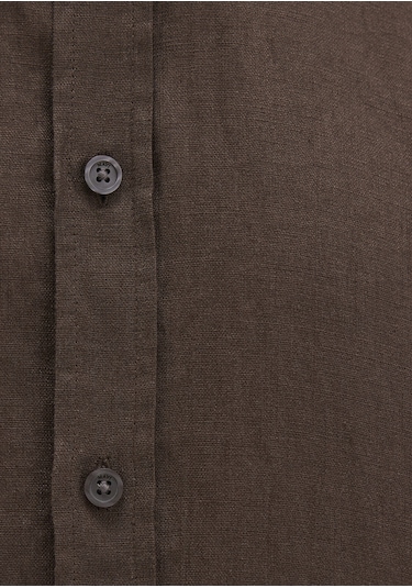 Mavi - Kahverengi Keten Gömlek 0211466-87537 Kahverengi