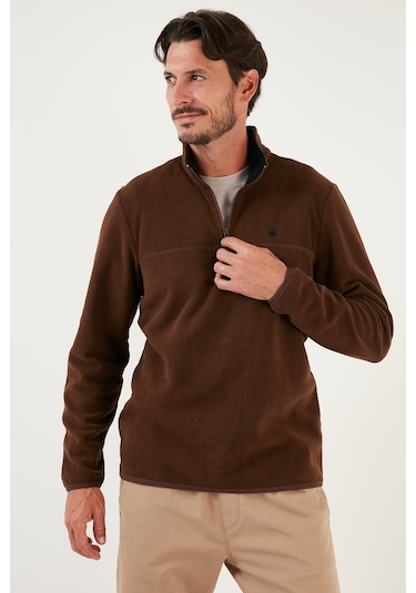 Buratti Slim Fit Anti-Pilling Tüylenme Yapmayan Bato Yaka Kışlık Şardonlu Erkek Polar 5906001 Kahve