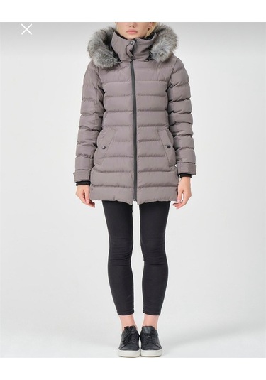 Kadın Vizon Kürklü Çıkarılabilir Kapüşonlu Su Geçirmez Uzun Şişme