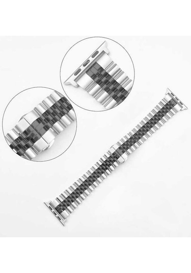 Watch 42mm Uyumlu Krd-36 Metal Prl Kordon Gümüş-siyah