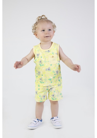 Erkek Çocuk Sevimli Desen Kolsuz Atlet Basic Şortlu Alt Üst Takım 001