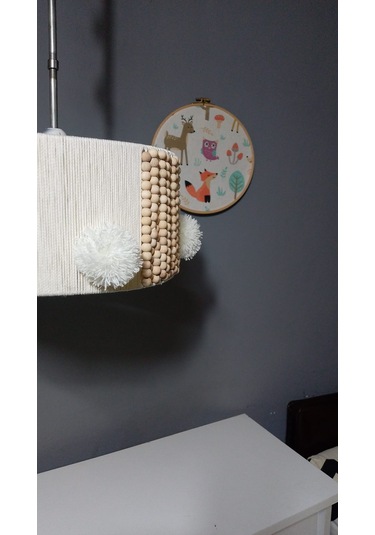 Ekru Makrome Avize Çocuk Odası Avize Bebek Odası Avize Aydınlatma Ahşap Boncuk Ekru