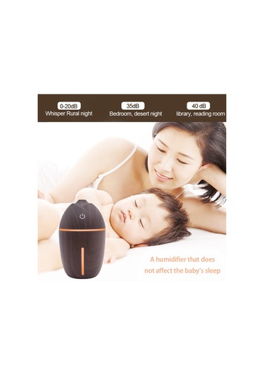 Springsun Mini Usb Hava Nemlendirici, 7 Renkli Işık, 200ml Tank, Otomatik Kapanma, Masaüstü-araç-ofis, Hafif Ahşap Desenli