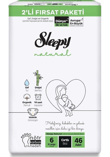 Sleepy Natural 6 Numara Bebek Bezi Xlarge 46'lı
