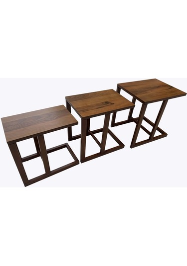 Riva 3'Lü C Zigon Sehpa-Ceviz Kaplamalı-Tamamı Ahşap