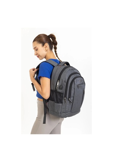 Gri Sportif Darbe Emici Su Geçirmez 14-16 İnç Laptop Sırt Çantası Renkli Çok Renkli
