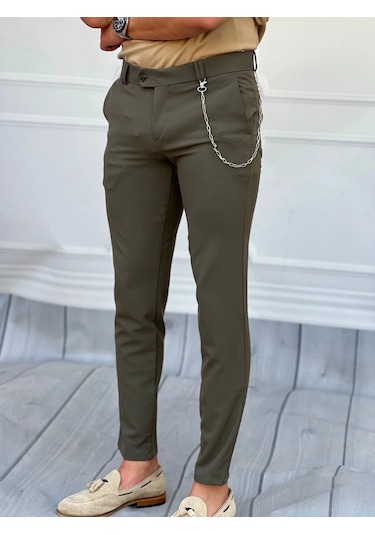 Modefendi Slim Fit Kalıp Düz Kumaş Pantolon Koyu Haki