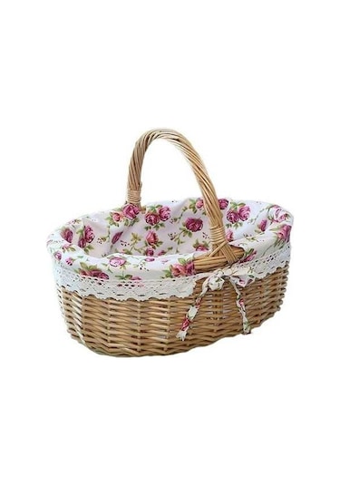 Createtech Cbtx Söğüt Sepeti Açık Piknik Sepeti Dokuma Sepet Yumurta Kabı S Gül Çiçekleri/ Ahşap