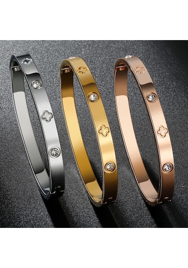 Altın Kübik Zirkonya Taşlı Bilezikler Paslanmaz Çelik Bileklik Takı Kadınlar Genç Kızlar İçin Aşk Hediyeleri Altın