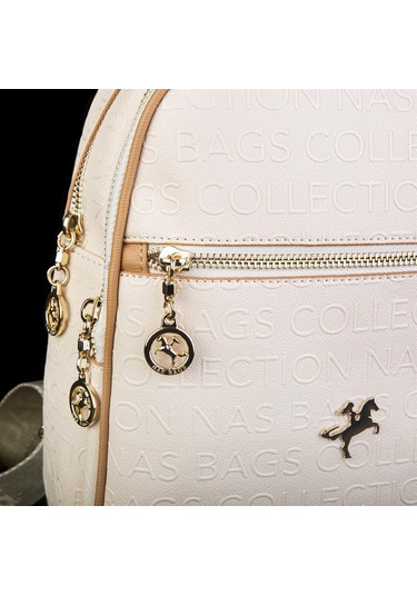 Nas Bag Kadın Sırt Çantası Krem Camel Gofraj Çok Renkli