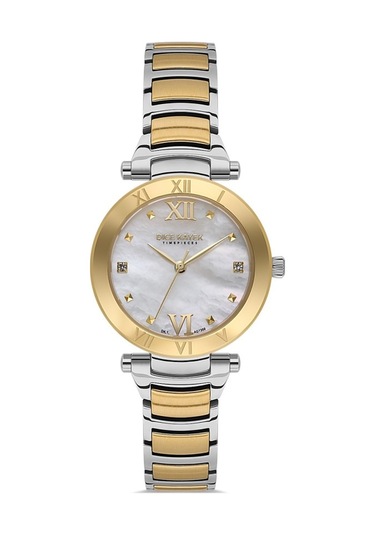 Dice Kayek Dk.1.ag1399.03 Taşlı Tasarım Sedef Kadranlı Çelik Kordon Çelik Kasa 5 Atm Suya Dayanıklı Metalik-altın Renk Kadın Kol Saati Çok Renkli