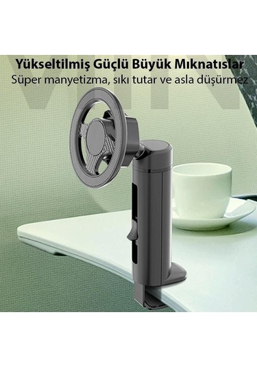 Zhltools Magsafe Uyumlu Masa Koltuk Klipsli Manyetik Telefon Tutucu Siyah