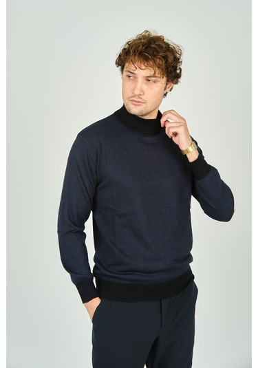 Woolen World Erkek Yarım Balıkçı Yaka Triko Kazak 5223 Lacivert Lacivert