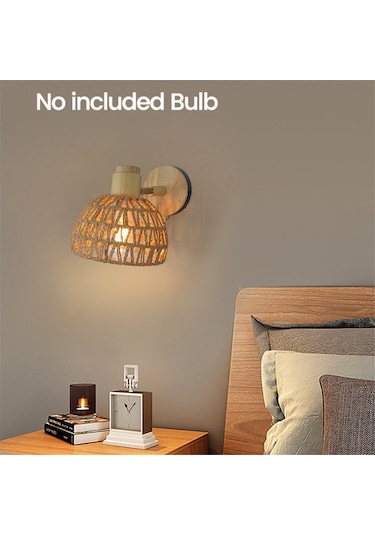 Rattan Duvar Aplikleri Retro Japon Tarzı Başucu Duvar Lambası Abd Fişi Diğer