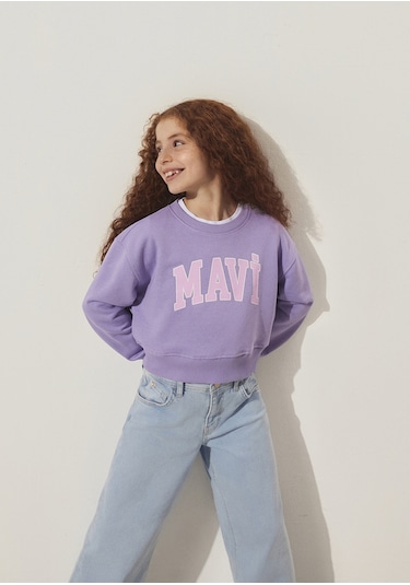 Mavi - Mavi Logo Baskılı Crop Mor Sweatshirt 7s10097-86954 Mor
