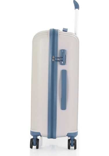 Mçs Bavul Orta Ve Kabin 2li Set Kırılmaz Silikon Valiz V305 Kemik/skyblue Kemik