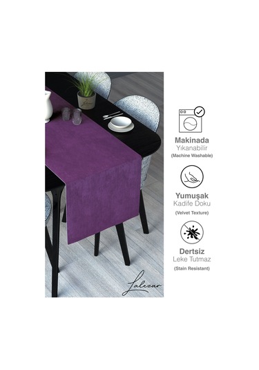 Kadife Efektli Tatlı Mor Rengi Aura Serisi Runner 40 X 140 Tatlı Mor