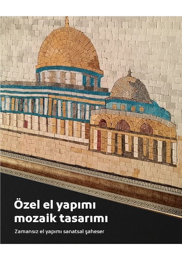 Sanatsal Mozaik Taş Paneli Kubbet-üs-sahra Altın Çerçeve P00050