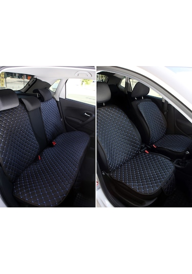 Tay Tüyü Cepli & Terletmez Sırtlı Oto Koltuk Minderi Seti - Koltuk Koruma Kılıfı Ön & Arka Tam Set Siyah-mavi