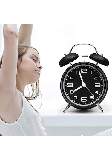 Valkyrie Sessiz Akar Saniyeli 16cm Alarm Masa Çalar Saat Yüksek Zil Sesi Büyük Boy Siyah