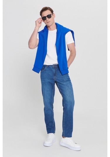 AC&Co / Altınyıldız Classics Erkek Mavi Comfort Fit Geniş Kesim Pamuk Denim Jean Kot Pantolon 4A0123200011MAV40
