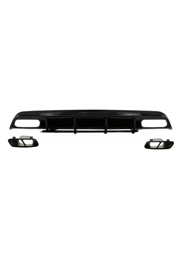 Mercedes W176 16-18 A45 Uyumlu Yedek Parça Difüzör & Egzoz Seti Parlak Siyah - Siyah Egzoz İle Amg Paket İçin