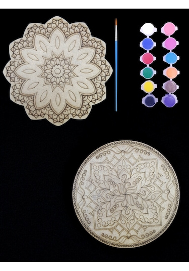 Mandala , 20 Cm 2'li Ahşap Hobi Boyama Setleri Model 4
