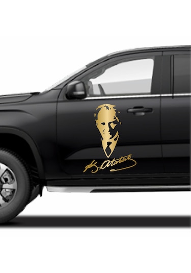 Mustafa Kemal Atatürk Silüet - Atatürk Imza Sticker - Araba Oto Motosiklet Karavan Araç Sticker Etiket - 00565 12x9 Cm