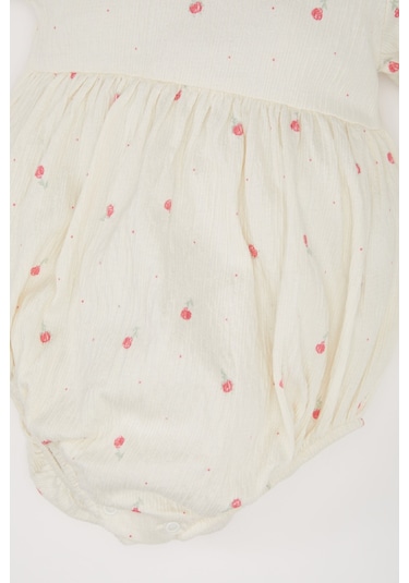 DeFacto Kız Bebek Yenidoğan Floral Uzun Kollu Çıtçıtlı Body D9092A525SPER233 Ekru