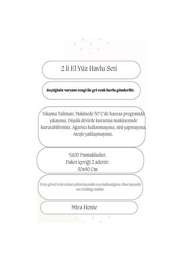 2 Li Lüks El Yüz Havlu Seti 50x90 Cm %100 Pamuklu Gramajlı Grinja Mavi