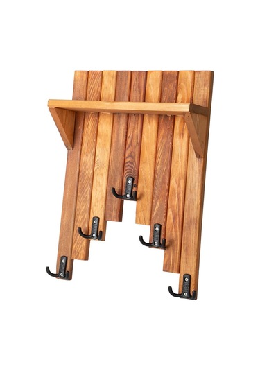 Ahşap Duvar Ve Kapı Askısı Elbise Askılık Raflı Piyano Model 5 Askılı 50x36x9 Cm Meşe