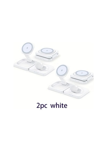 Topshop1 2 Adet Beyaz 3ü 1 Arada Fonksiyonlu Katlanabilir Kablosuz Şarj Cihazı İphone İwatch Uyumlu Hızlı Şarj Tabanı Taşınabilir Şarj Aleti