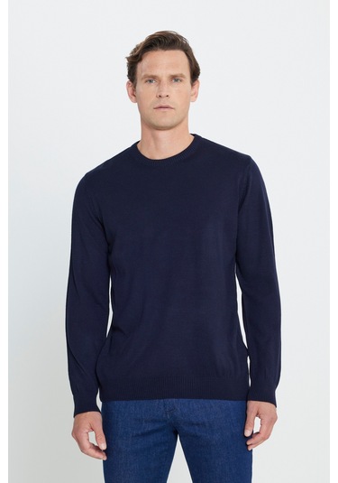 Altinyildiz Classics Erkek Lacivert Standart Fit Normal Kesim Bisiklet Yaka Triko 4A4923100001LACXXL Lacivert