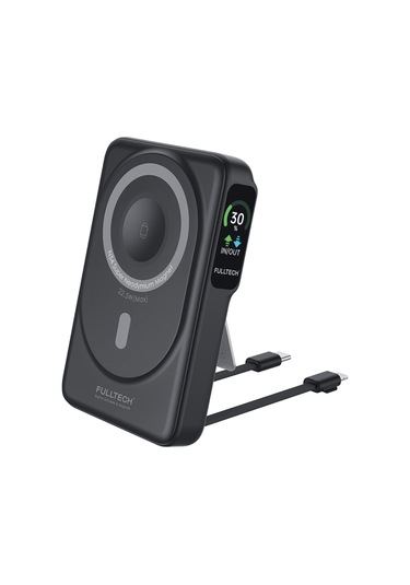 Fulltech Fp22 10.000mah 15w Magsafe Standlı Wireless Powerbank Hızlı Şarj, Çift Çıkış, Dahili Kabl Siyah