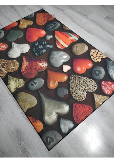 FOTO BASKILI HALI ARTİST KALP 120X180 CM Antrasit - Turuncu