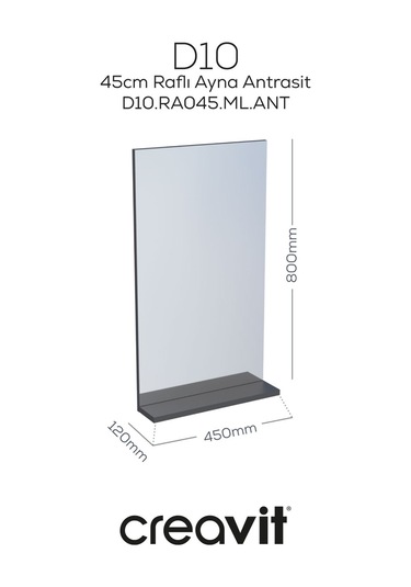 D10 45 Cm Melamin Raflı Ayna Antrasit Beyaz