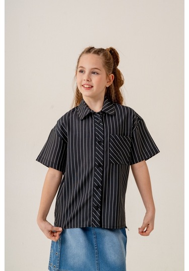 Kız Çocuk Bebe Yaka Yarım Kol Gömlek 3171 Siyah