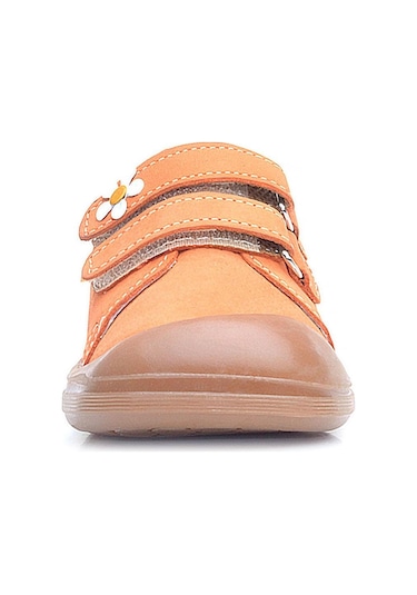 Rakerplus Sonic Hakiki Deri Turuncu Cırtlı Çiçekli Kız Bebek Sneaker Ayakkabı Turuncu