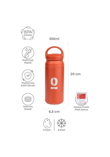 Paslanmaz Çelik Tutacaklı Kırmızı Termos 350 ML No:34