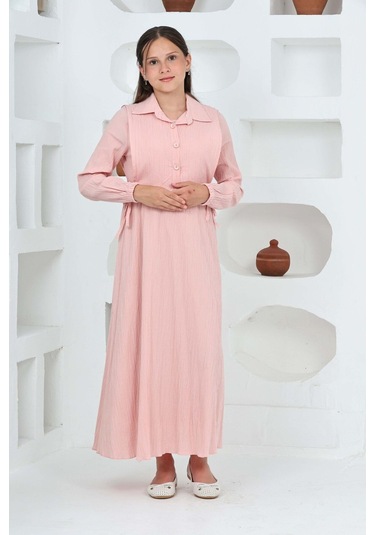 Kız Çocuk Uzun Boy Gofre Kumaş Jile & Elbise İki Parça Takım Astarlı Zarif Set-4948 Pudra Kız Çocuk Uzun Boy Gofre Kumaş Jile & Elbise İki Parça Takım Astarlı Zarif Set-4948 Pudra