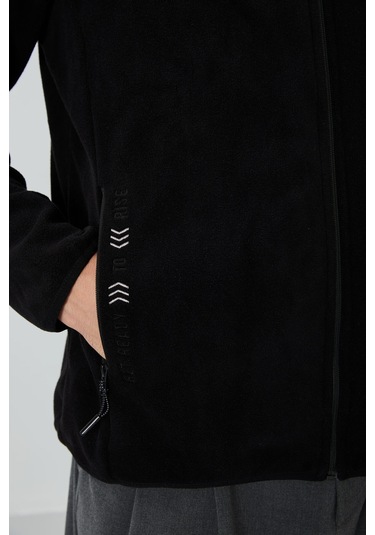 Tommy Life Siyah Yazı Nakışlı Dik Yaka Fermuarlı Standart Kalıp Erkek Sweatshirt Polar - 87992 Siyah